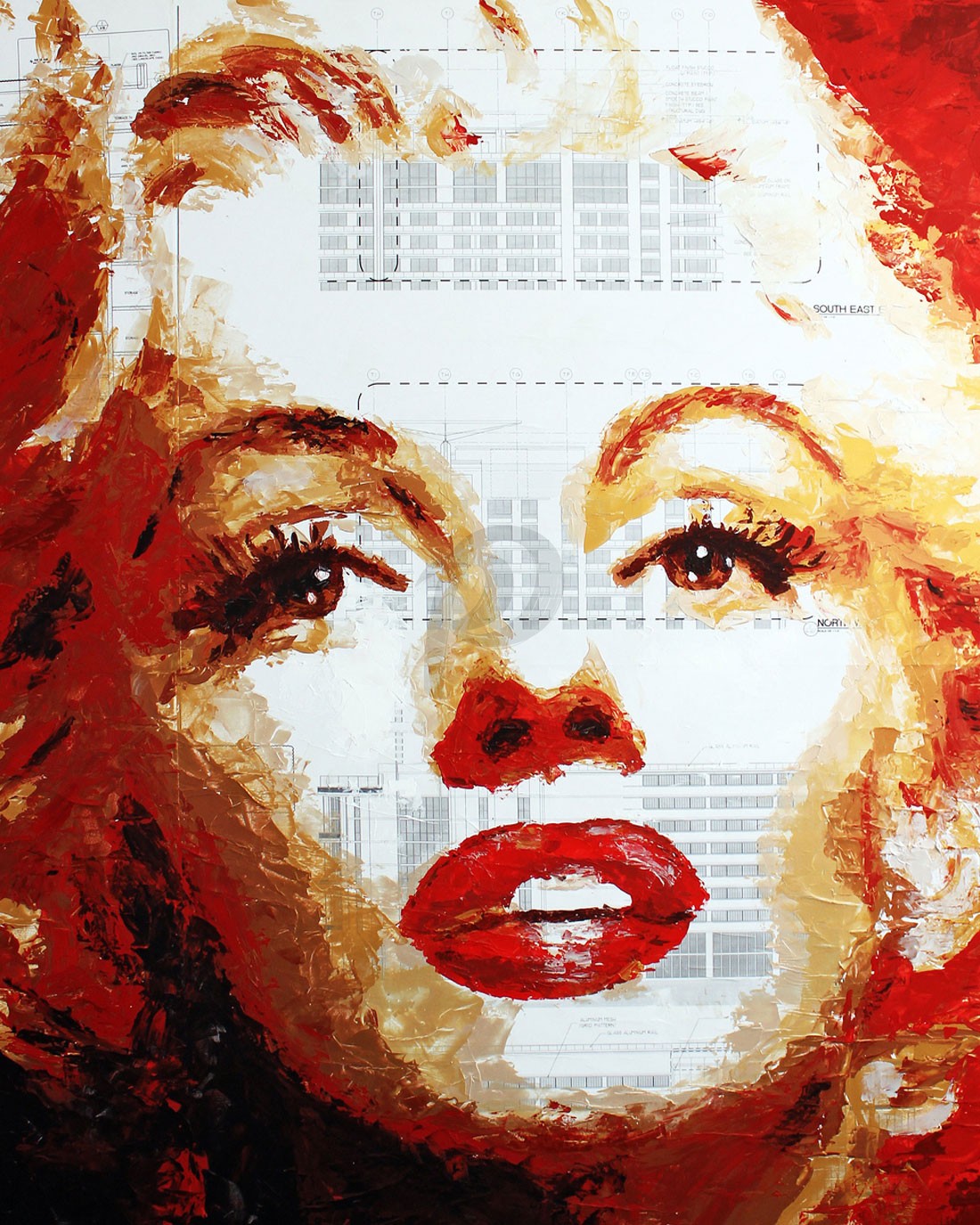 Havi Schanz - Marilyn on Blueprint (Hand-Painted Reproduction)
