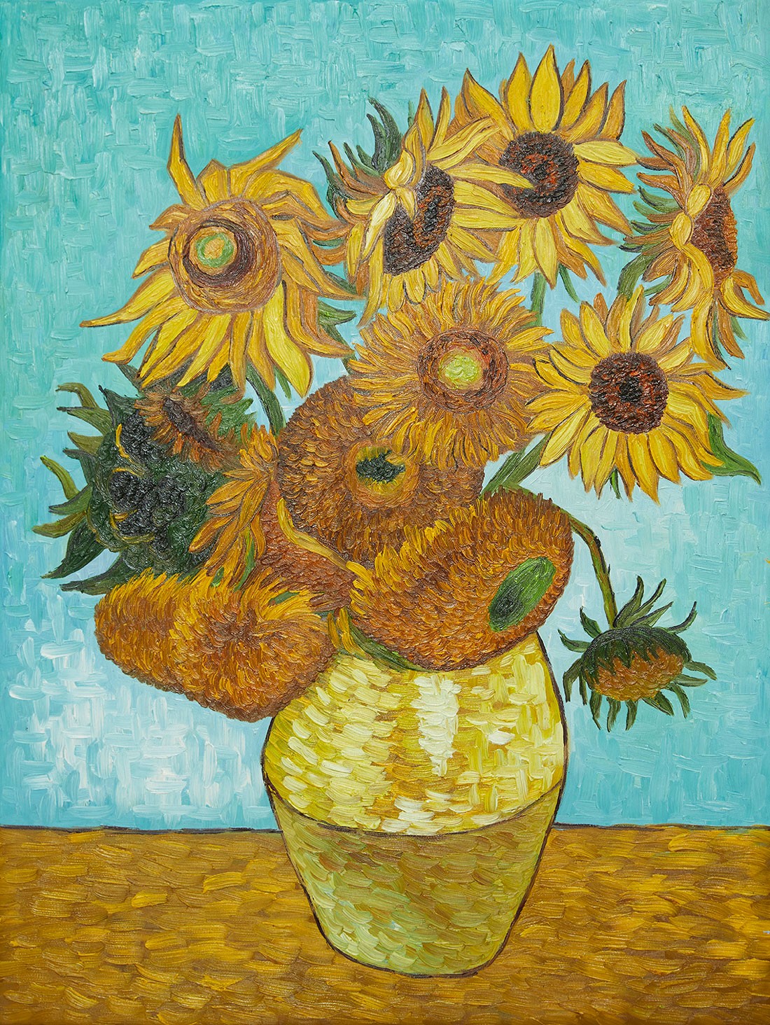 Vincent Van Gogh - Vase with 12 Sunflowers (Hand-Painted)