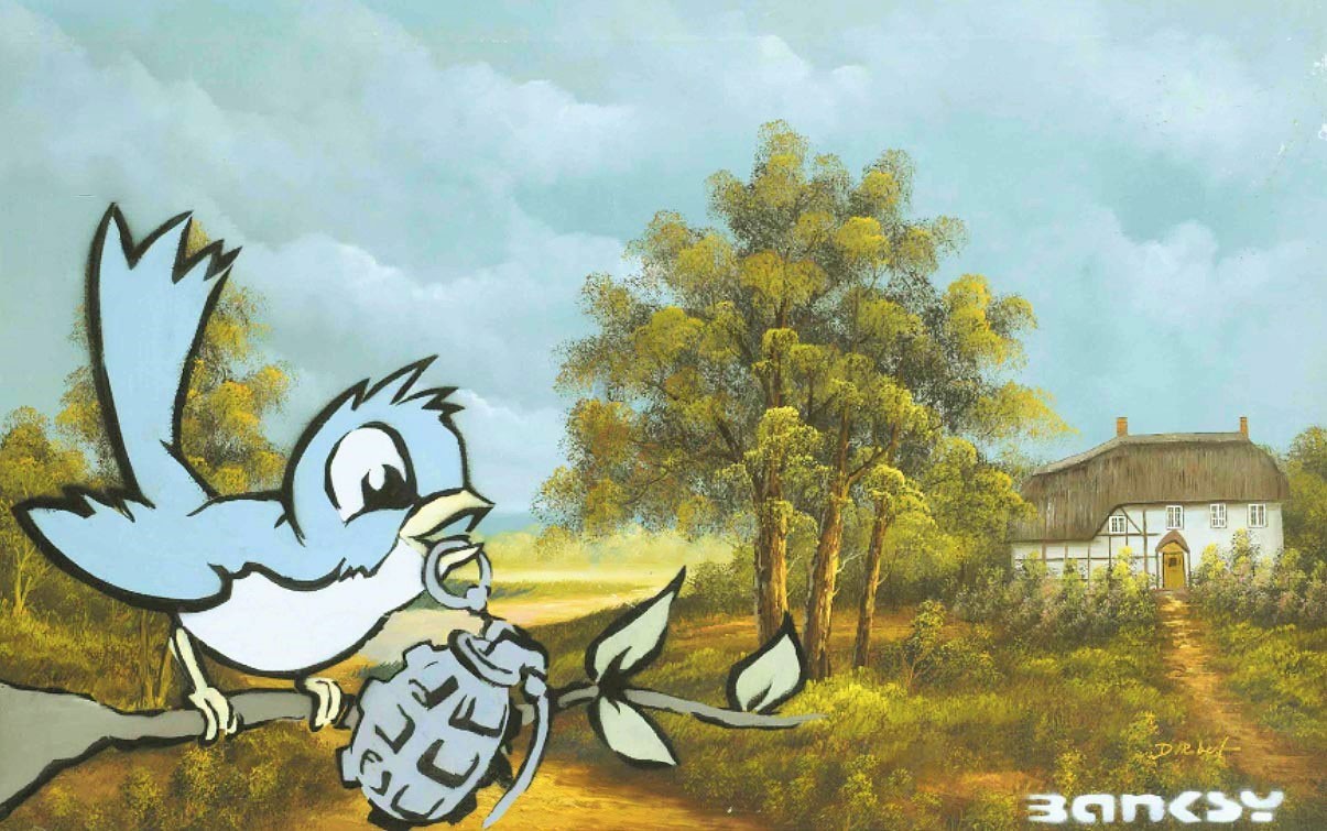 Banksy - Bird With Grenade (Hand-Painted Reproduction)