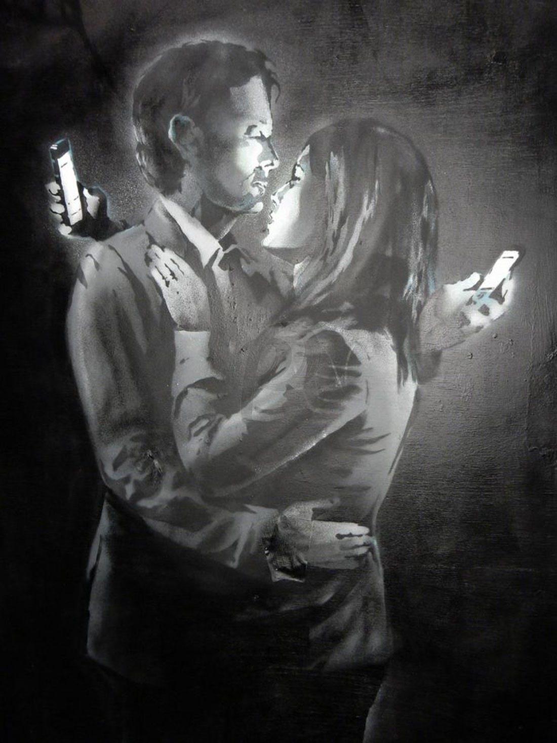 Banksy - Mobile Lovers (Hand-Painted Reproduction)