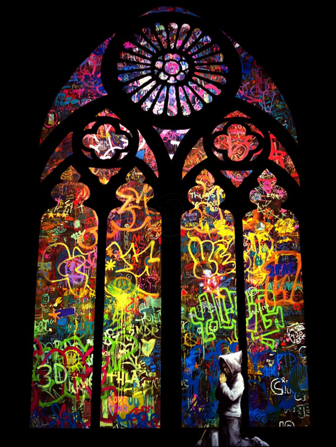 Banksy Stained Glass Window Graffiti Hand Painted Reproduction