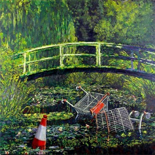 Banksy - Monet Japanese Bridge (Hand-Painted Reproduction)
