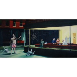 Banksy - Nighthawks with Angry Man (Hand-Painted Reproduction)